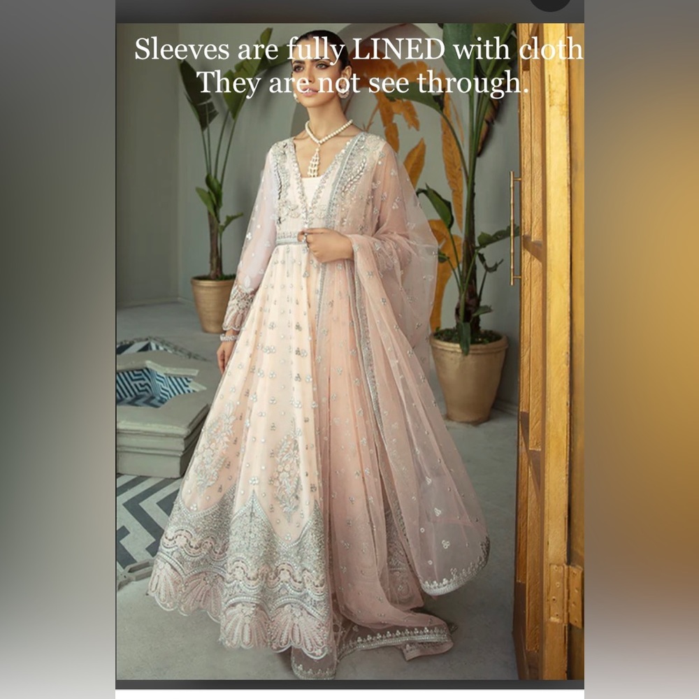 Off white pink Pakistani Bollywood Indian LINED sleeve & pants NOscarf 18in chst